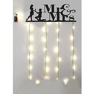 Khush Its Amazing Home Decor Wood Mr And Mrs With LED Light Hanging Photo Display, DIY Picture Photo Frame Collage Set Includes Multi colour Clips view 2