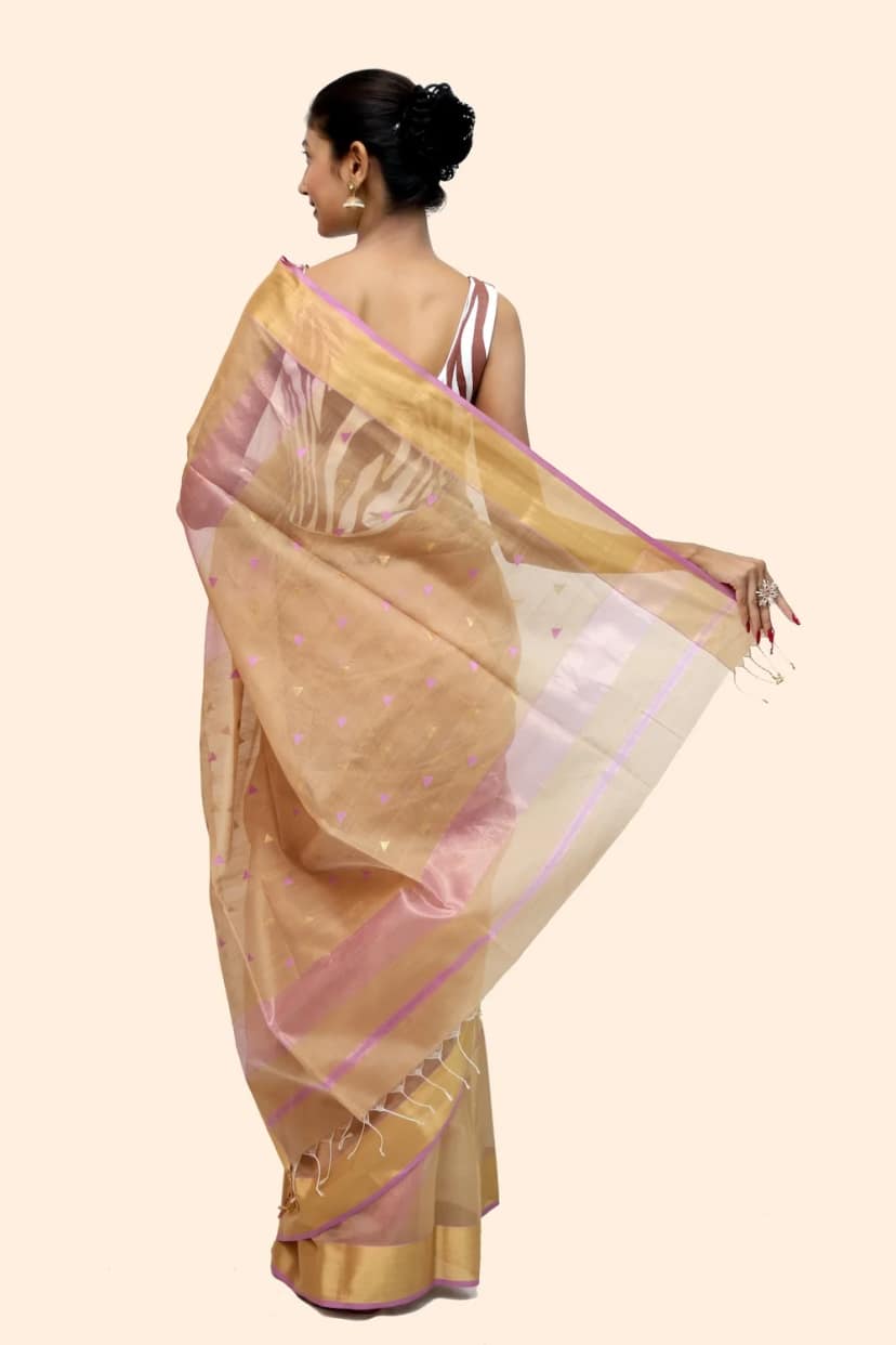 Imperial Tussar Zari Brocade handloom Saree with Tassels view 4