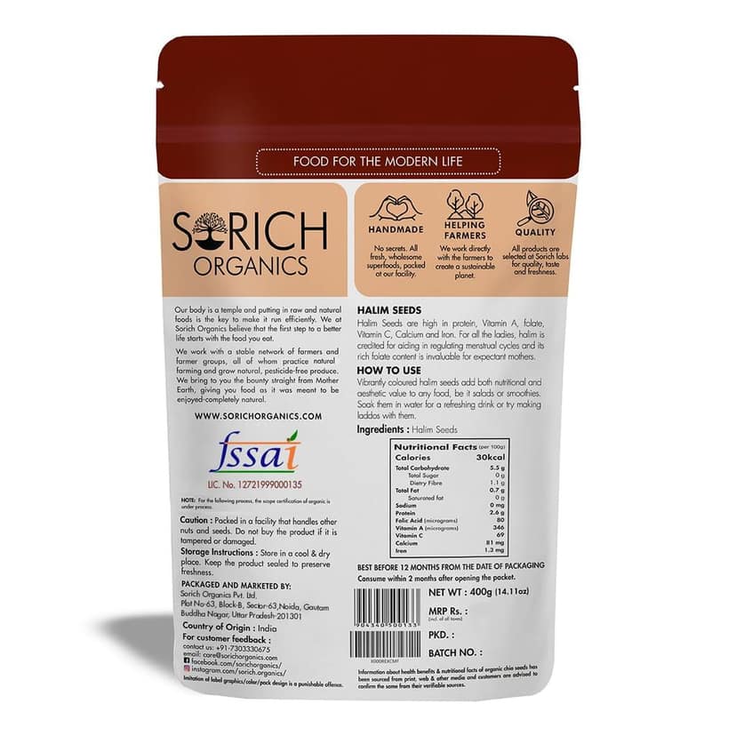 Sorich Halim Seeds 400g - Non GMO Aliv Seeds | High in Fibre and Omega -3 | Garden Cress Seeds for Eating, Immunity Booster Superfood view 2