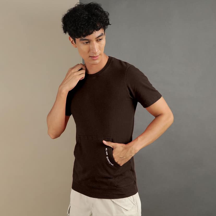 Ftx Men Solid Round Neck Kangaroo Pocket Half Sleeve Tshirt view 5