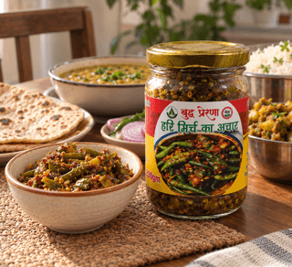 Homemade Green Mirchi Achar Spicy Green Chilli Pickle with Indian Spices