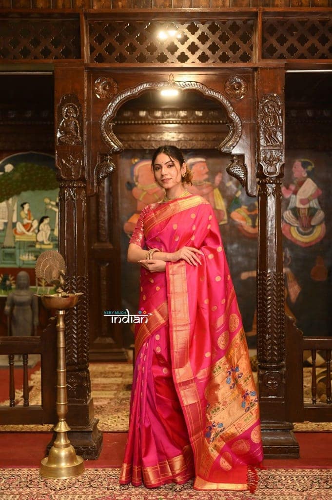 ROYAL WEAVE! Authentic Pure Silk Handloom Bestseller Royal Pink Maharani Paithani With Exclusive Maharani Pallu view 2
