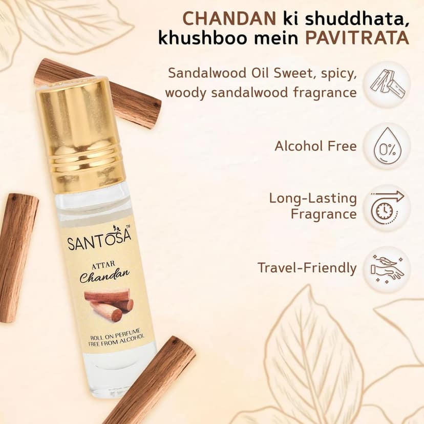 Santosa Chandan (Sandalwood) & Shyam Masti Attar Roll-On Perfume | 6ml Each | Alcohol-Free Itra/Ittar for Men & Women | Long-Lasting Traditional Scent for Daily Use & Pooja view 2