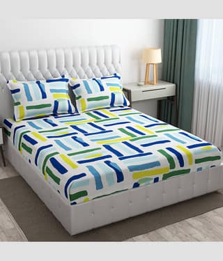 SHOMES Cotton Geometric Fitted 1 Bedsheet with 2 Pillow Covers ( Double Bed ) - Multi