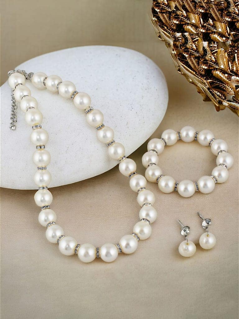 LUCKY JEWELLERY Fashion Jewelry for Women & Girls Pearl Necklace Set | Pearl Necklace With Bracelet And Earrings| Birthday Gift Women Anniversary Gift for Wife Valentine Gift for Girls (240-CHSM-1290) view 2