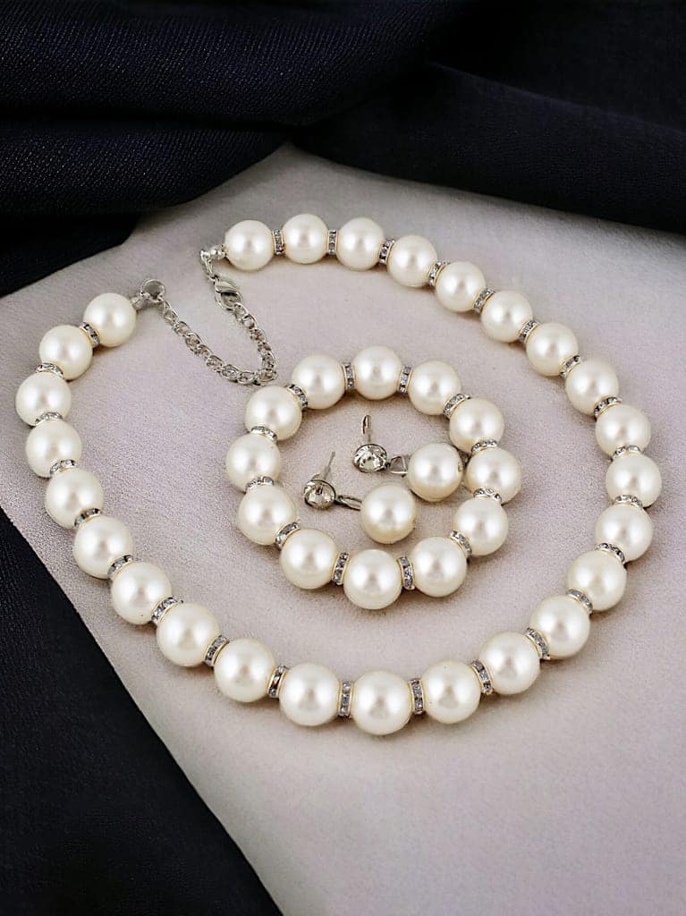 LUCKY JEWELLERY Fashion Jewelry for Women & Girls Pearl Necklace Set | Pearl Necklace With Bracelet And Earrings| Birthday Gift Women Anniversary Gift for Wife Valentine Gift for Girls (240-CHSM-1290) view 3
