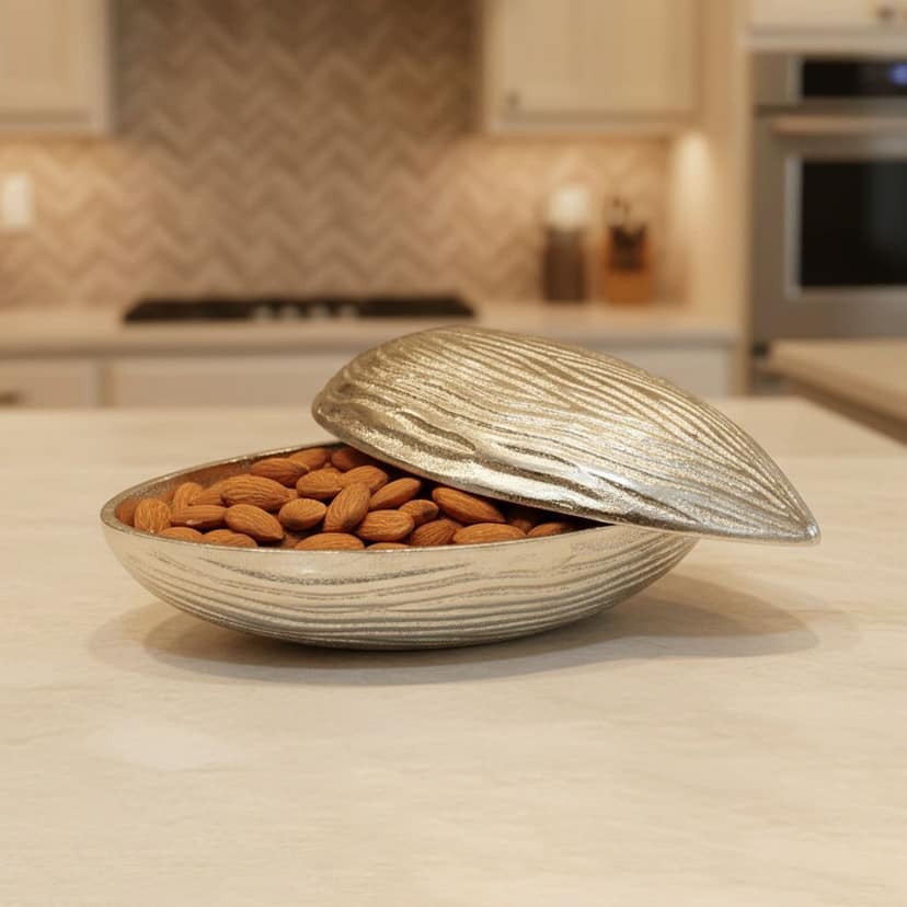 Aluminium Decorative Almond Shape Dry Fruit Box No. 2 (ATMAS068 B)
