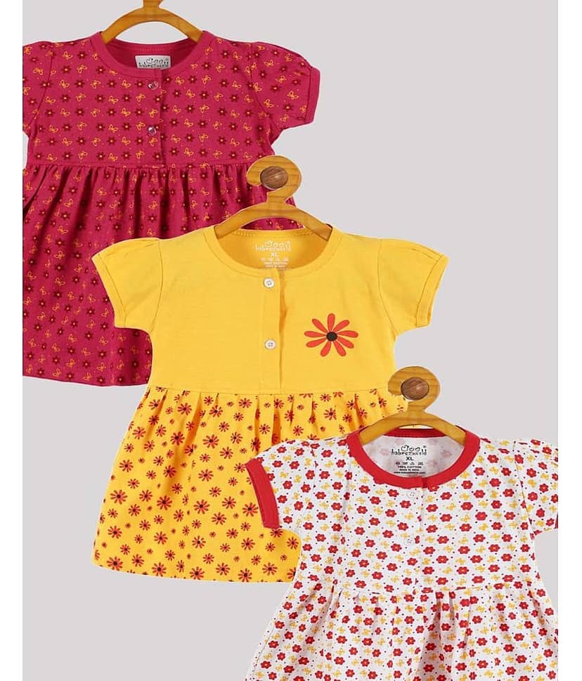 Babeezworld Pack of 3 Baby Girls Cotton Frock ( Multi ) view 2