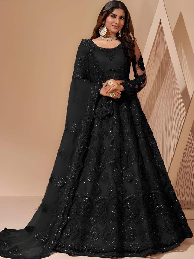 Embroidered Thread Work Semi-Stitched Lehenga | Unstitched Blouse with Inner Fabric | Stitched Dupatta | Traditional Ethnic Wear (Original) view 3