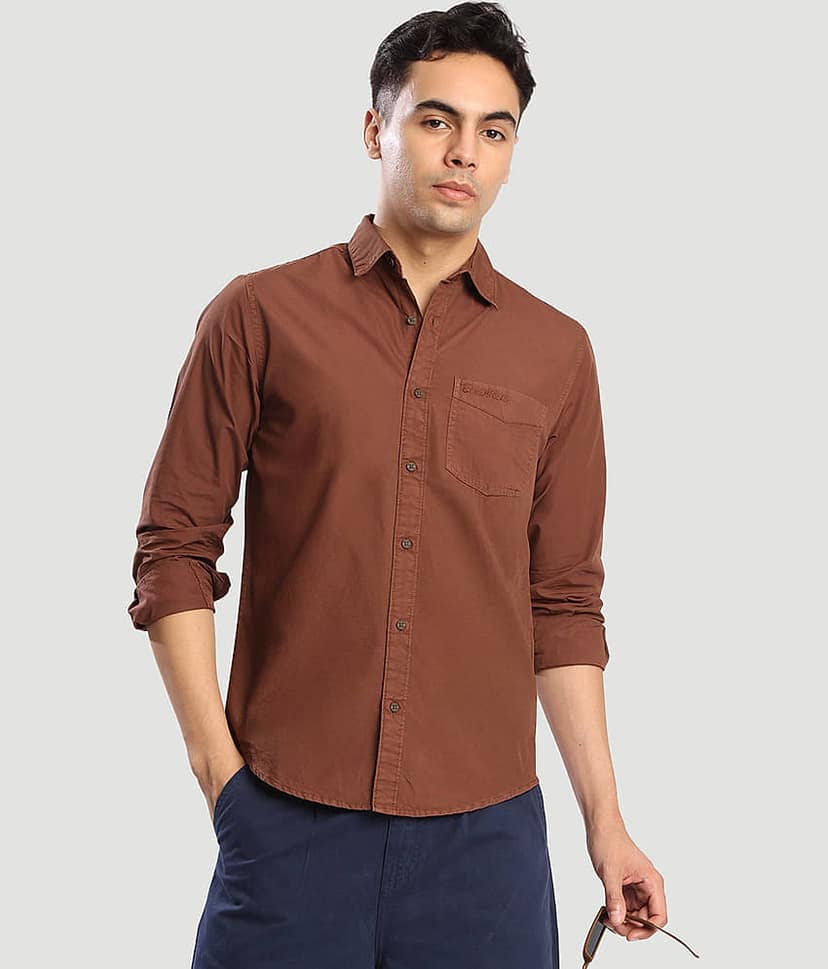 Bene Kleed 100% Cotton Regular Fit Solids Full Sleeves Men's Casual Shirt - Brown ( Pack of 1 ) view 2