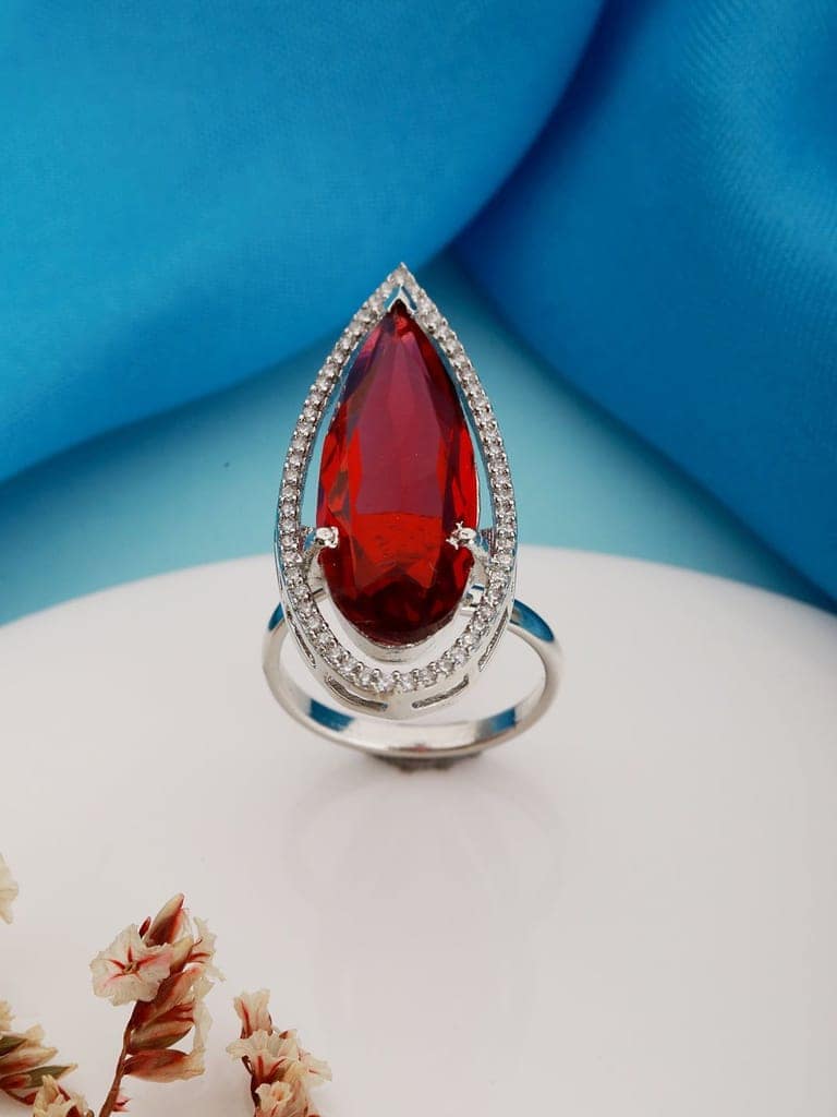 Silver Toned Red Ruby CZ Minimal Luxe Finger Ring view 2