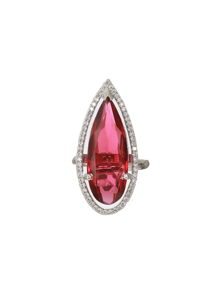 Silver Toned Red Ruby CZ Minimal Luxe Finger Ring view 4