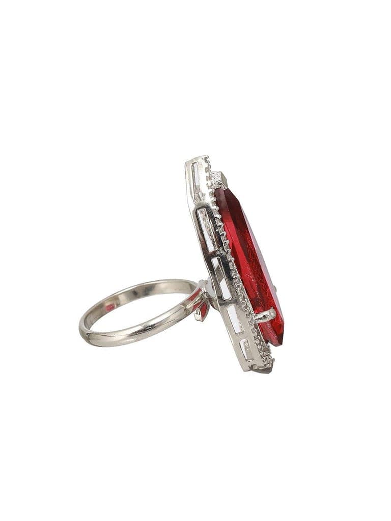 Silver Toned Red Ruby CZ Minimal Luxe Finger Ring view 6
