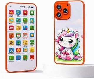 Wishkey Edu Phone for Kids Unicorn Theme 28 Functions Rechargeable USB Cable Not Included Learning Mobile Toy with 22 Features English & Hindi Language Toddler Learning Phone for Boys & Girls Age 2+