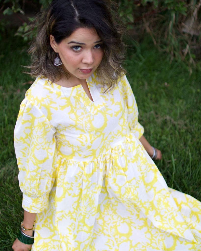 Sunshine Yellow Organic Cotton Casual dress by Aagaaz Jaipur view 2