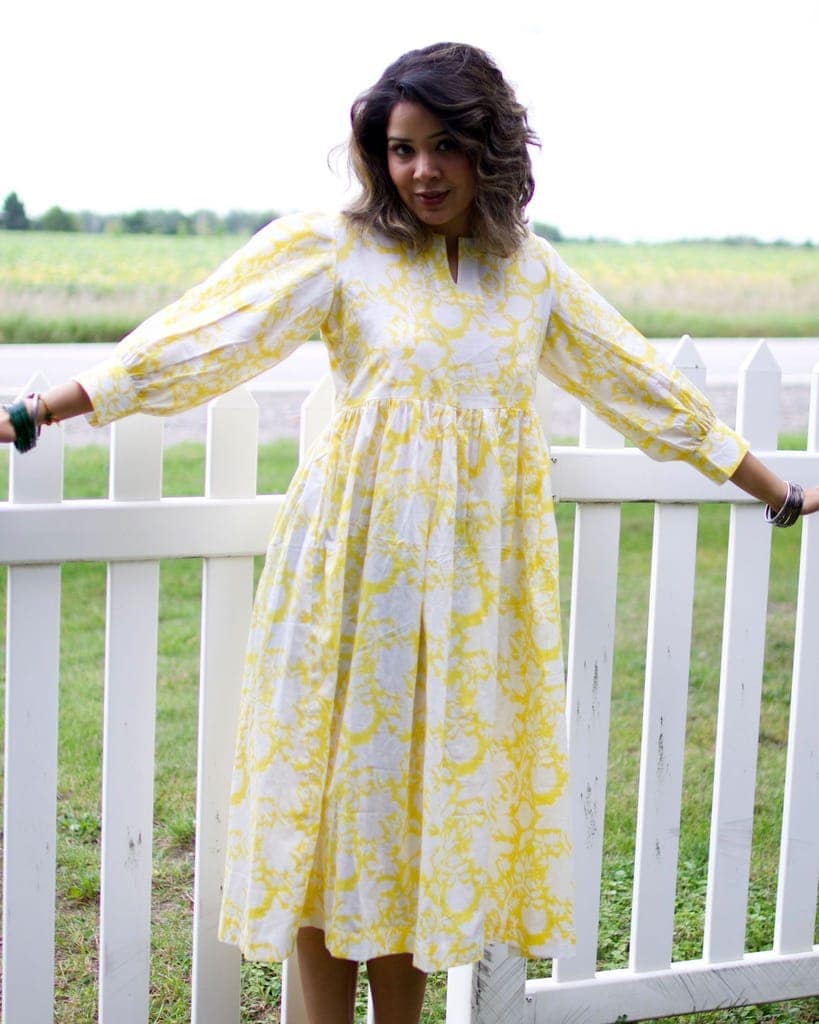 Sunshine Yellow Organic Cotton Casual dress by Aagaaz Jaipur view 4