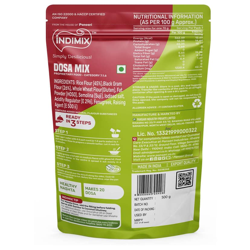 Indimix Ready to Cook Dosa Mix - 500gm view 2