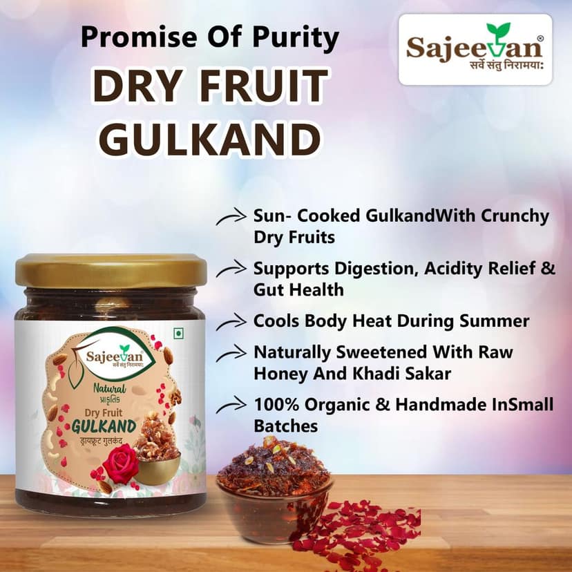 Dry Fruit Gulkand | Natural & Sun-Dried | Nature’s Coolant | Chaitri Roses & Dry Fruits | Dry - Fruit Jam | Organic & Sun - Cooked Damask Rose Preserve | 250gm view 6