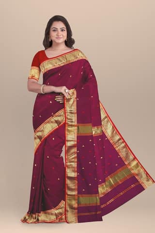 Purple Buti Design Handwoven Maheshwari Silk Saree SKU- BS10100