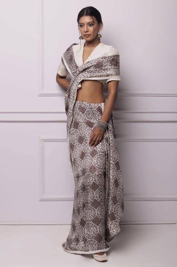 Purple Batik Printed Silk Saree view 2