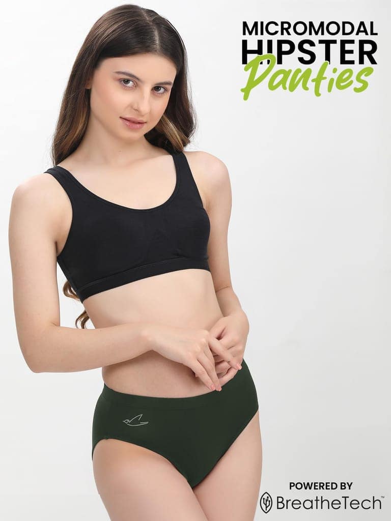 Freecultr Women’s Micromodal Mid-Rise Hipster | Super Soft & Breathable Fabric | Medium Rear Coverage | Comfortable Stretch Elastic | Pack of 3 |Color - Avocado Green,Clay,Port Wine view 8