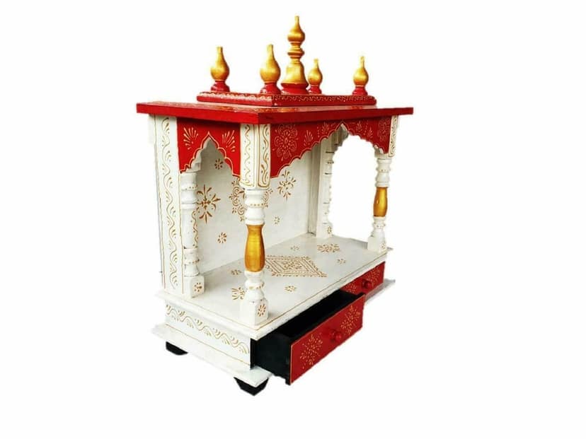 Creative Handicraft45 Home Temple, Wooden Temple, Pooja Mandir for Home White & Red view 2