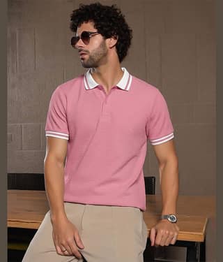 ENITOR Men Cotton Blend Regular Fit Solid Polo T Shirt ( Peach )