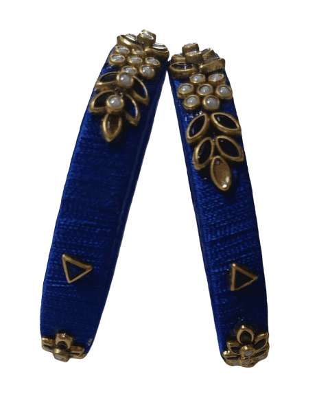 Royal Blue Silk Thread Bangles with Floral Embellishments view 3