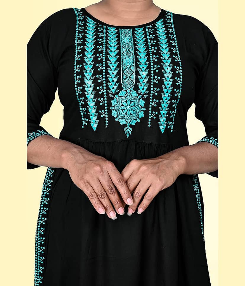 haya fashion - Black Rayon Women's Jacket Style Kurti ( Pack of 1 ) view 2
