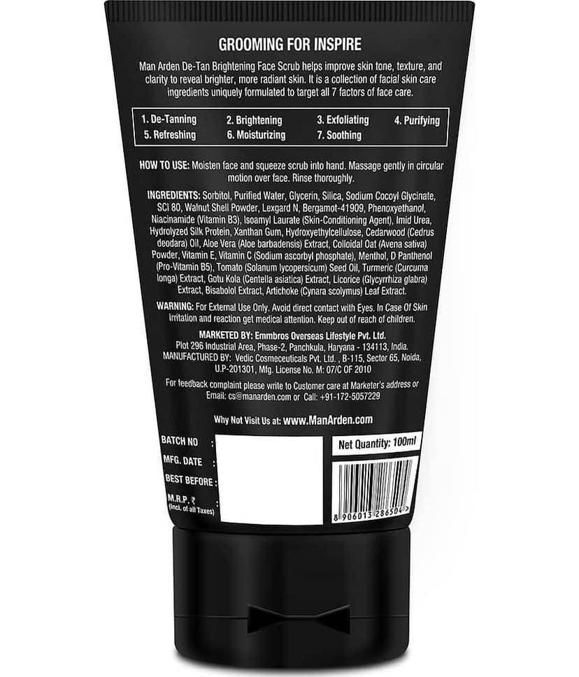 Man Arden De Tan Brightening Face Scrub - De-Tans & Exfoliates Skin - With Vitamin C, 100 ml (1+1 Free Offer) view 2