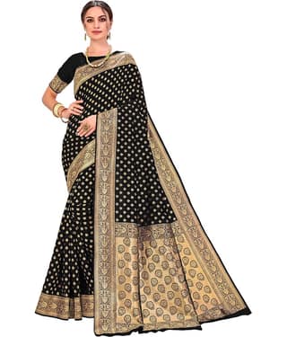 Sariya Jacquard Woven Saree With Unstitched Blouse Piece ( Black )