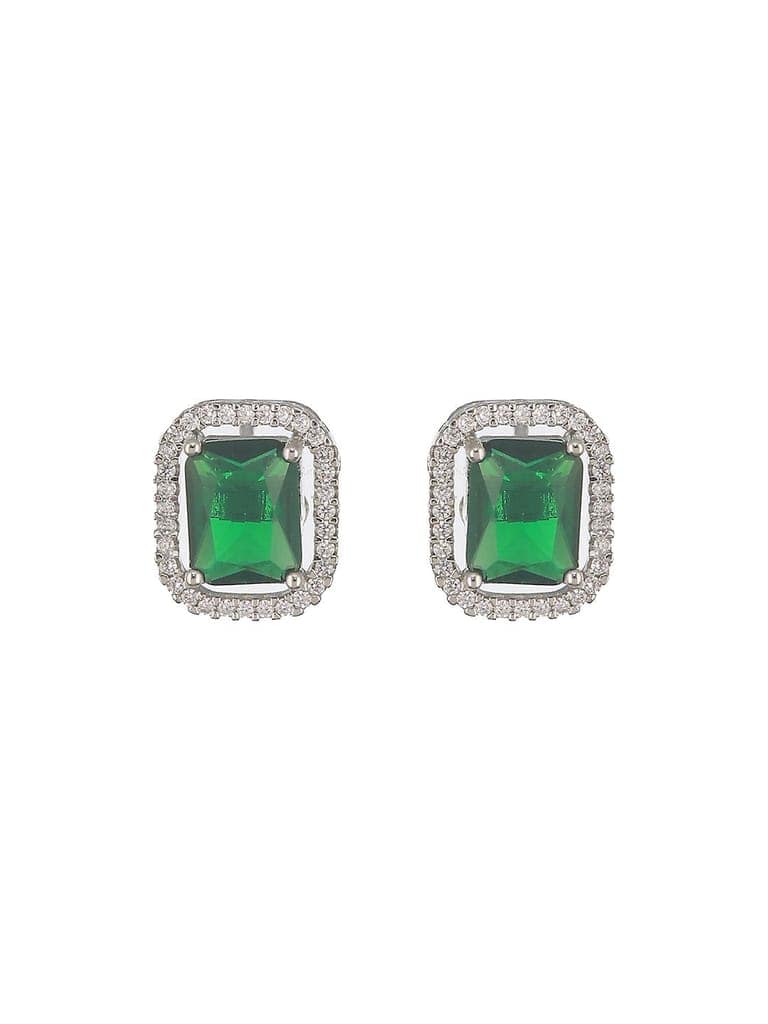 Silver Toned Emerald Green AD Studded Rectangular Pendant Jewellery Set view 5