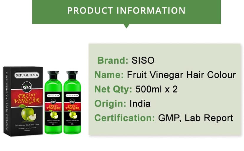 Siso Fruit Vinegar Hair Color, Natural Black Color Dye for Hair Care, Natural Ammonia Free Color Dye (500ml x 2) | Made In India view 3