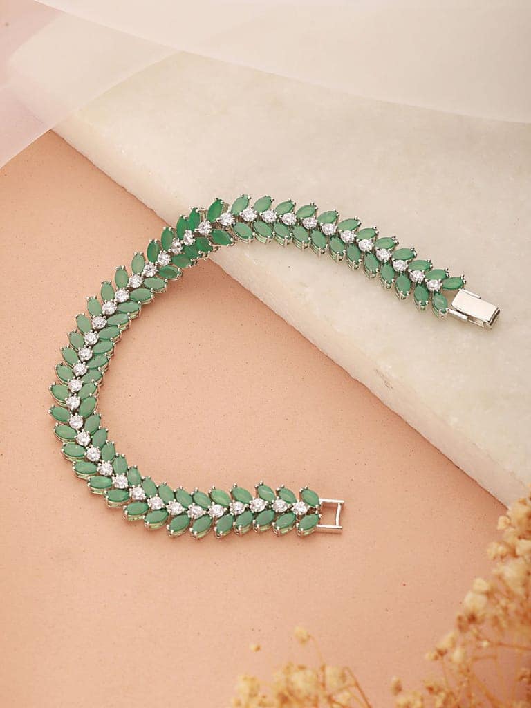 Silver Plated Emerald Green Designer Luxe Wraparound Tennis Bracelet view 3