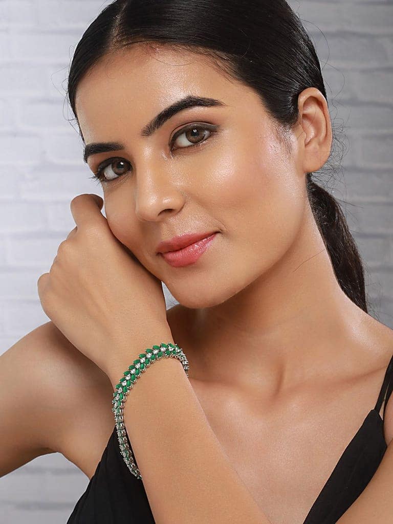 Silver Plated Emerald Green Designer Luxe Wraparound Tennis Bracelet view 5