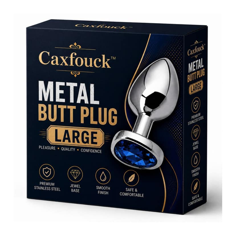 Caxfouck Metal Butt Plug Large with Crystal Jewel Base, Premium Stainless Steel, Smooth Finish, Comfortable Design (1 Piece)
