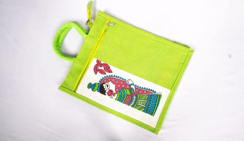 Handmade Jute Bag with Colorful Embroidery view 2