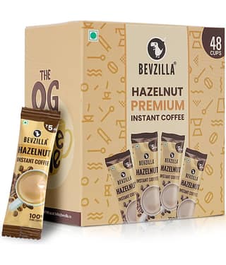 Bevzilla 48 Instant Coffee Powder Sachets (Hazelnut) - 96 Grams| Hot & Cold Coffee| Makes 48 Cups| 100% Pure Arabica Beans