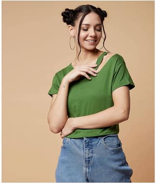 Chimpaaanzee Women's Cotton Regular Top ( Green )