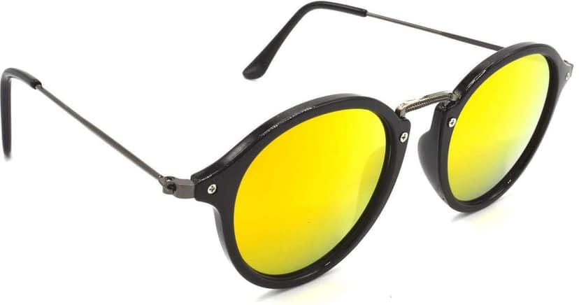 HRINKAR Unisex Round Sunglasses Grey & Black Frame, Golden & Yellow Lens (Medium) - Pack of 2 view 6