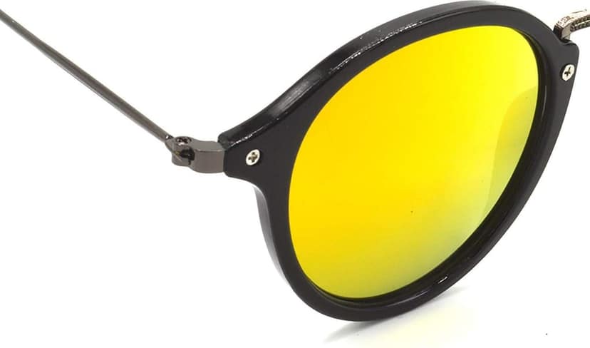 HRINKAR Unisex Round Sunglasses Grey & Black Frame, Golden & Yellow Lens (Medium) - Pack of 2 view 7