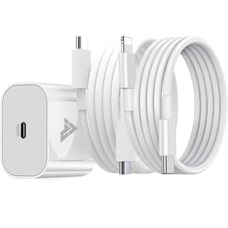 Dr Vaku 20W Fast Charger Adapter for iPhone 17, 16, 15, 14, 13, 12, 11 Series, with 1M Type-C to Lightning Data Cable + 1M Nylon-Braided Type-C to Type-C Data Cable (1 Adapter + 2 Cables)