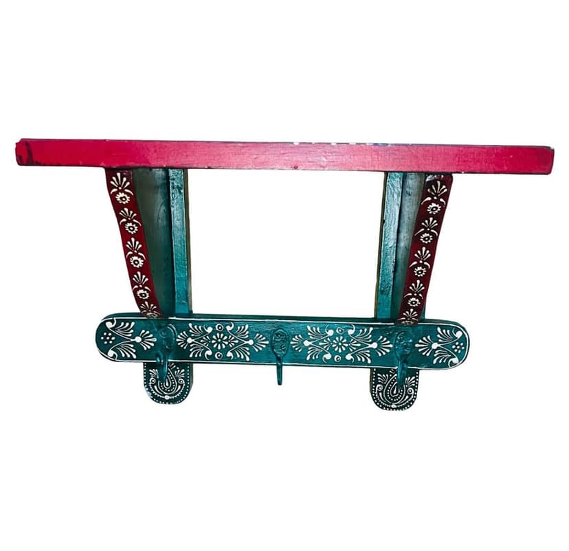 Wooden handpainted telephone stand with 3 hangers with vintage looks. view 2
