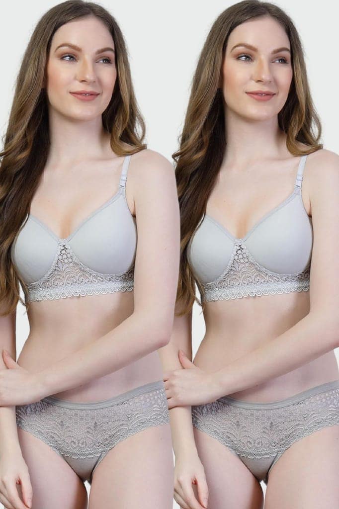 Pack of 2 Cotton Lace Bra Panty Set | Women�s Padded Lingerie Innerwear view 2