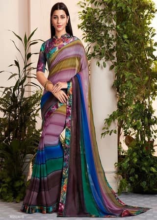 Digital Printed Georgette Saree in Multicolor