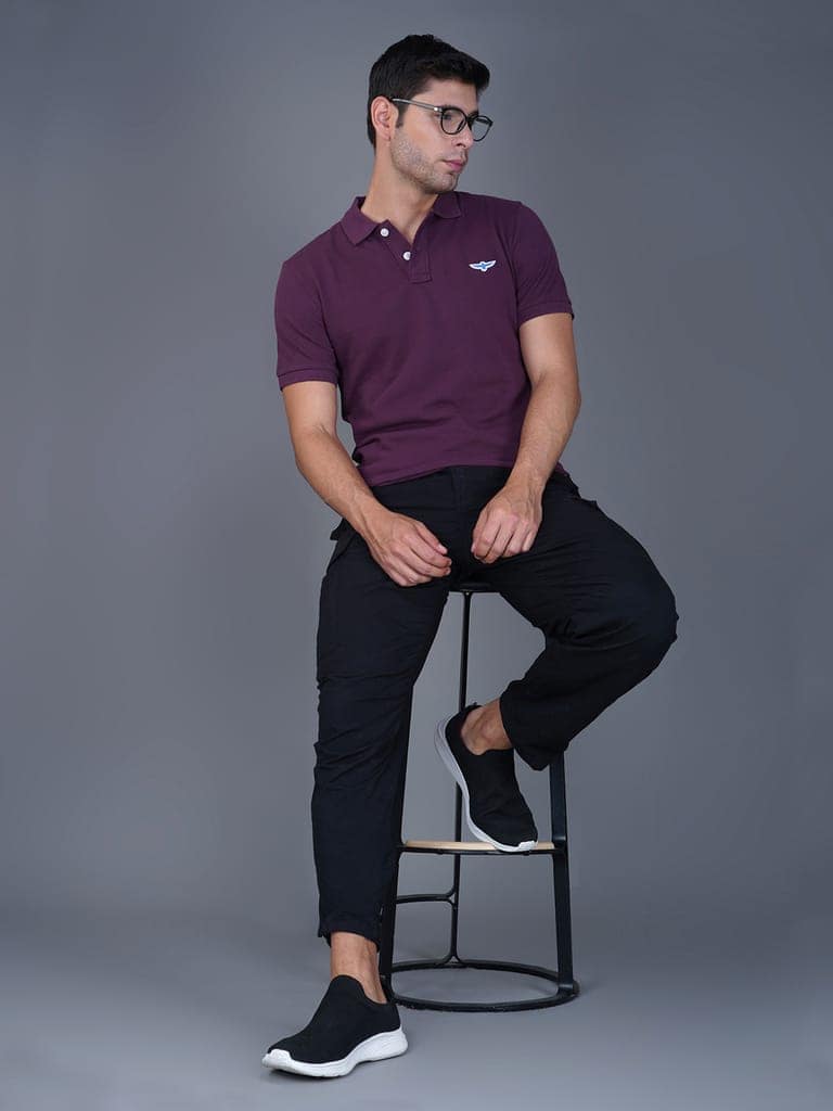 Solid Polo Shirt - DARK PURPLE view 3