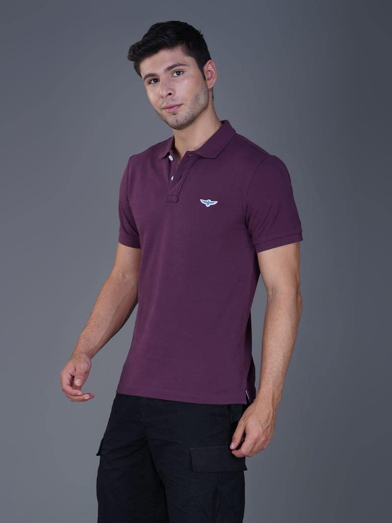 Solid Polo Shirt - DARK PURPLE view 4