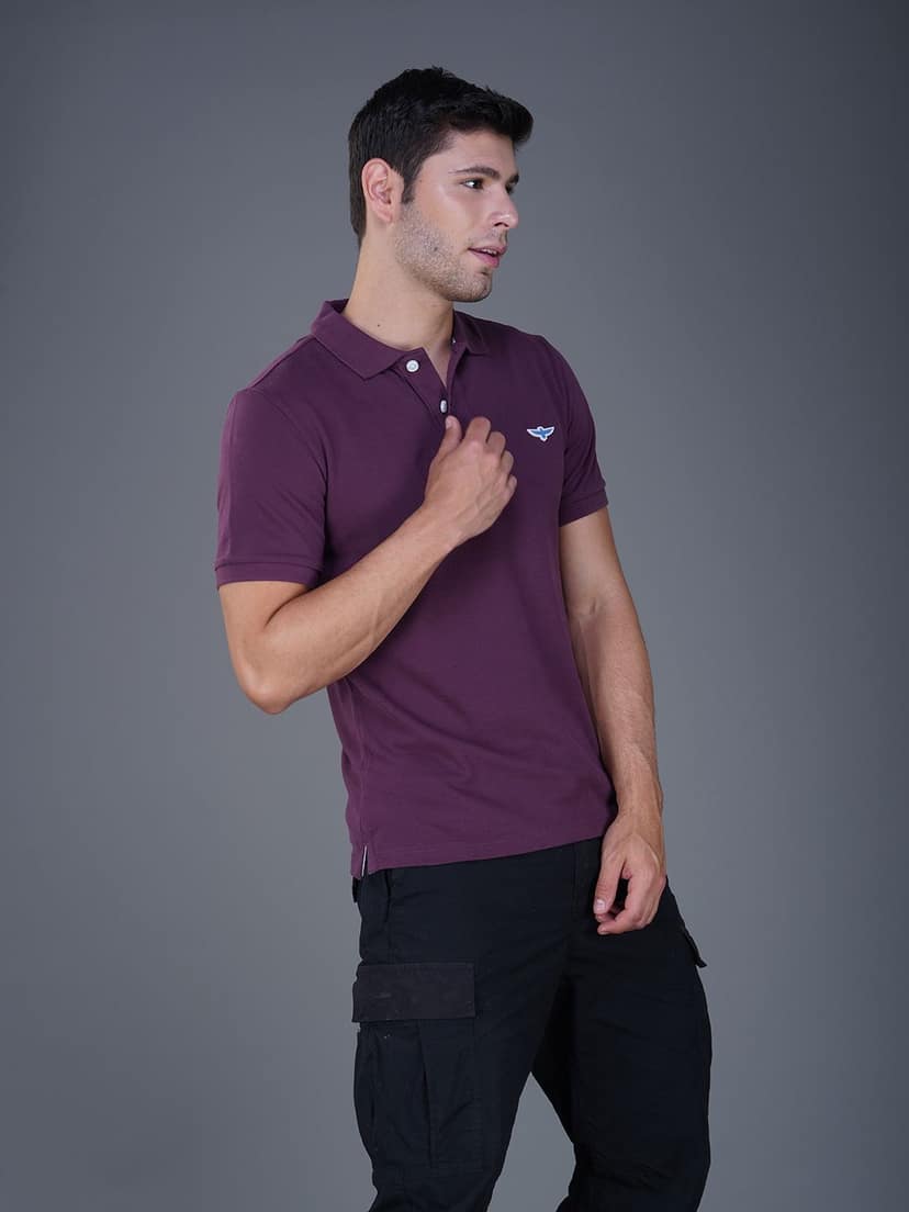 Solid Polo Shirt - DARK PURPLE view 7