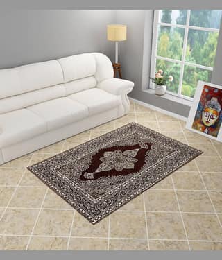 FURNISING HUT Brown Velvet Carpet Geometrical 3x5 Ft