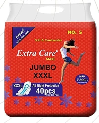 Extra Care Red Maxi Sanitary Pads for Women | Skin Friendly, Odour free Sanitary Napkins for Day & Night Leak Protection (40 Sanitary Pad, Size 3XL) Pack of 1